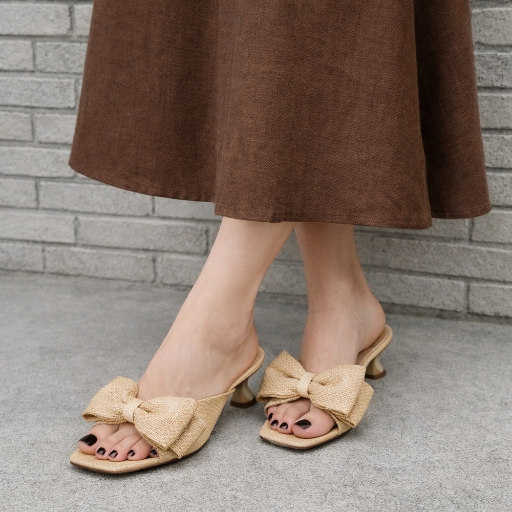 Antonio Melani Mule 6.5 Cream Raffia Alora Bow Kitten Heel Architectural New$110